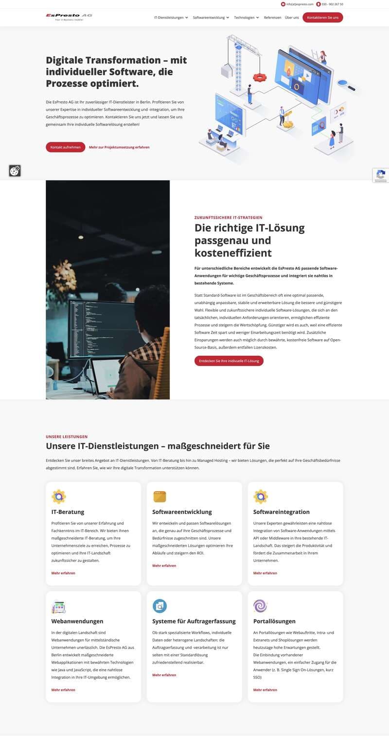 Vorschau des Espresto AG Webapp Landing-Screens