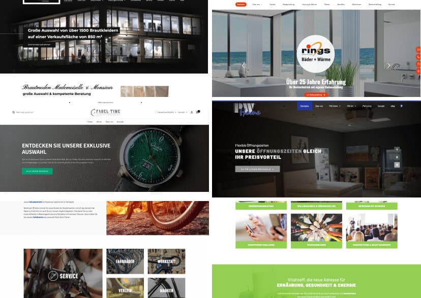 Kollektion verschiedener Screenshots von Webseiten